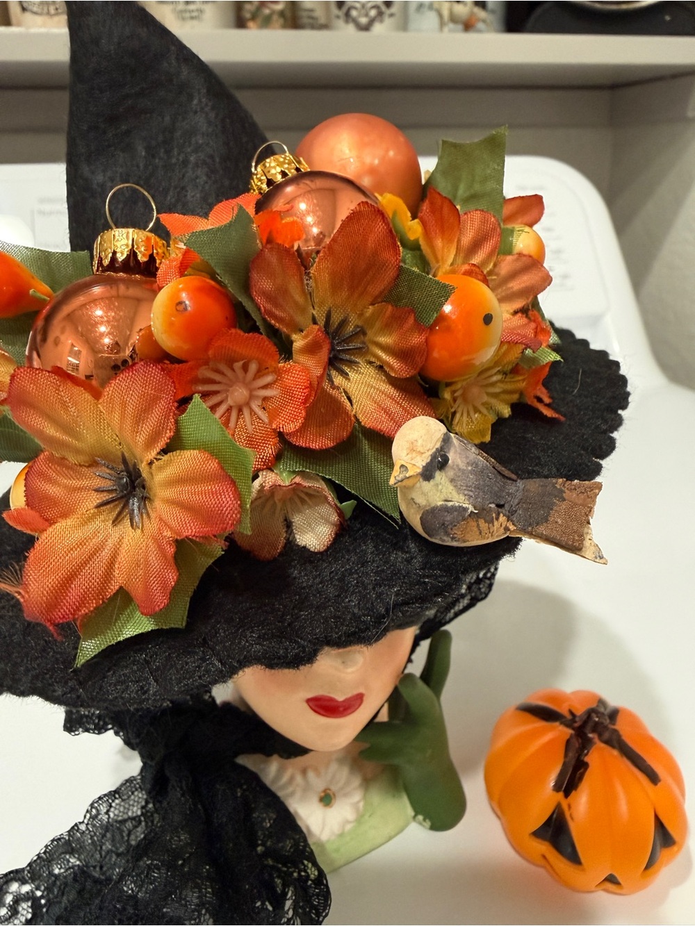 OOAK Fall Witch Dorris Day Napco Head Vase made by Me! - Picture 10 of 17